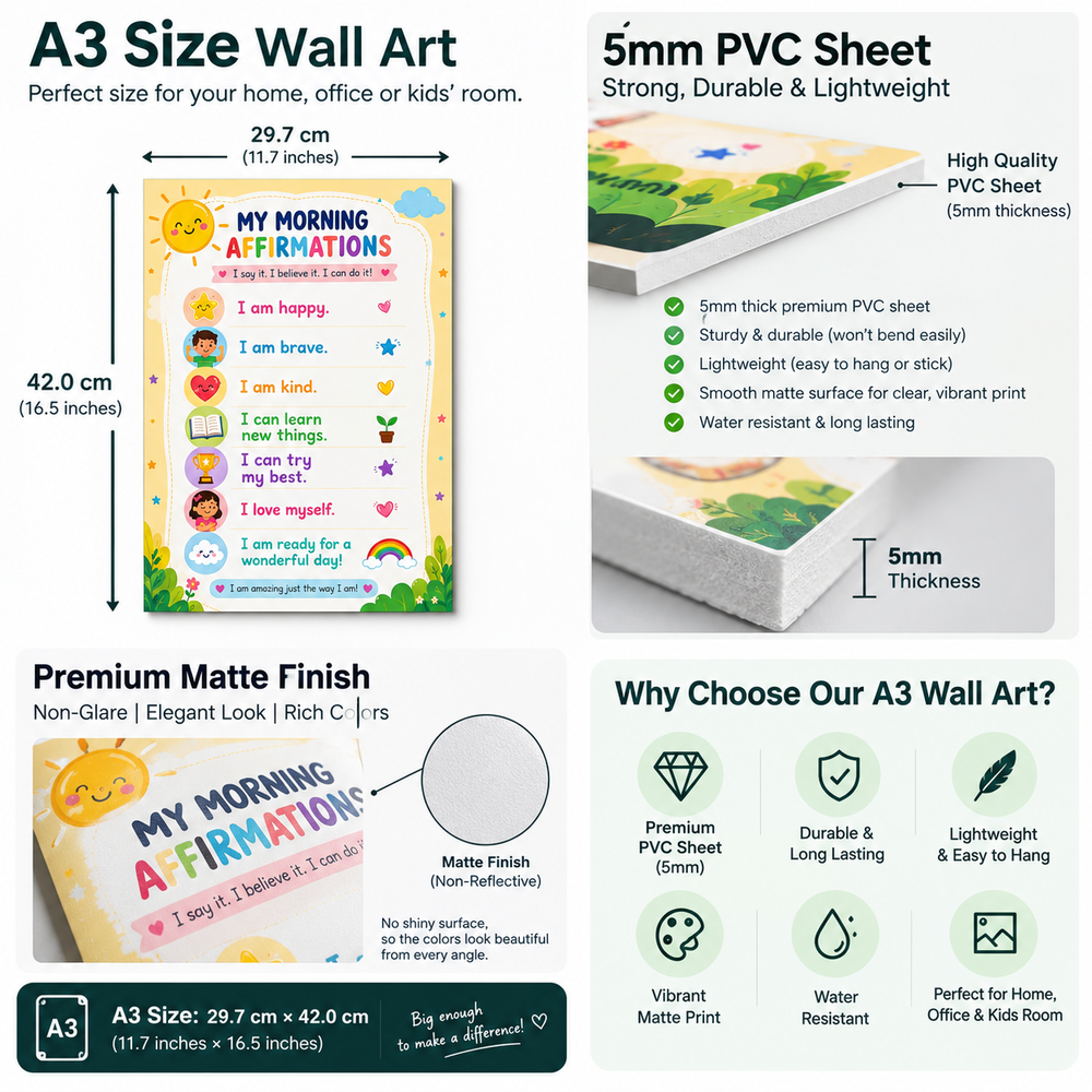 "My Morning Affirmations" Kids Frameless Wall Art