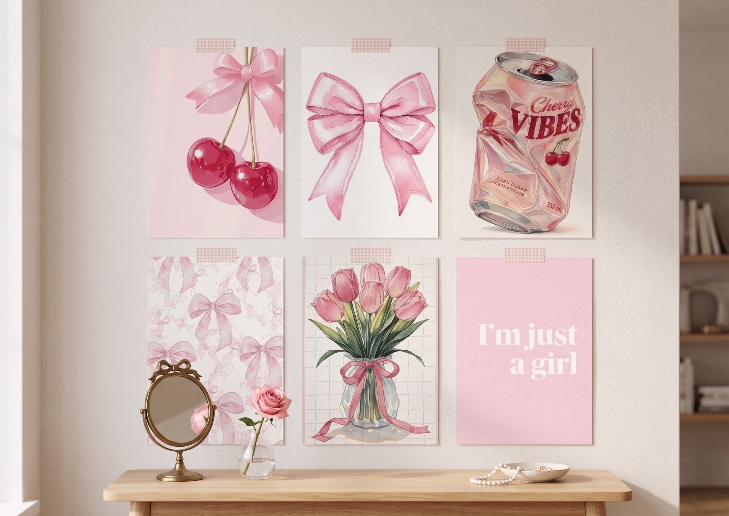 The Ultimate Pink Coquette Aesthetic Wall Art Set (6-Pack) | Frameless A4 Prints for Bedroom & Dorm Decor
