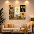 Vintage Sunshine & Rustic Yellow Aesthetic PVC Wall Art Set (6-Pack) | Frameless A4 Rigid Boards