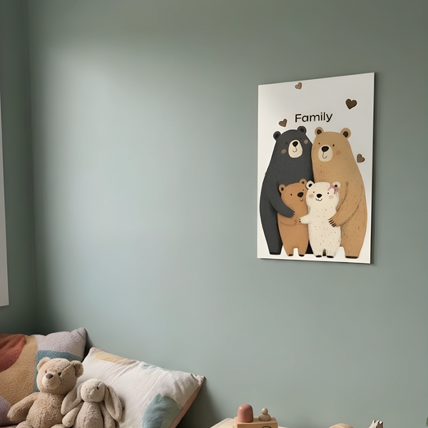Bear Family A3 Wall Art – Premium 5mm Frameless PVC Print