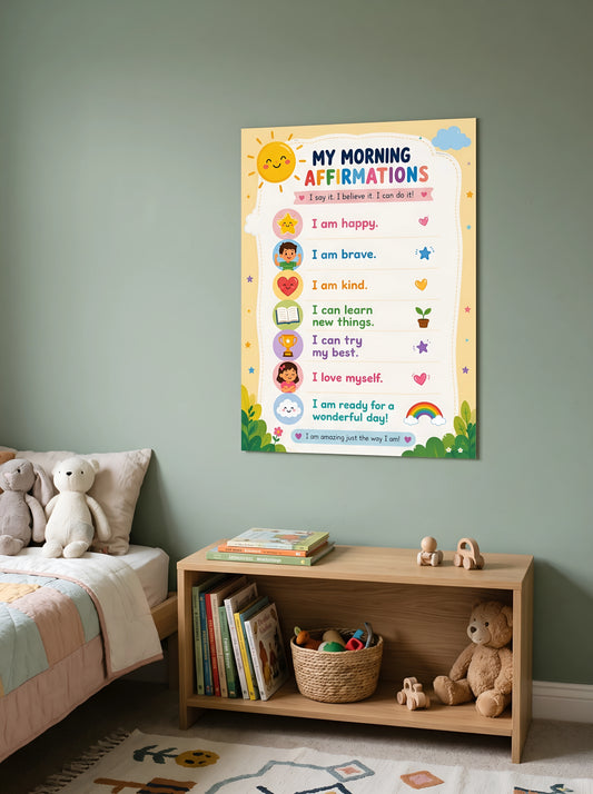 "My Morning Affirmations" Kids Frameless Wall Art