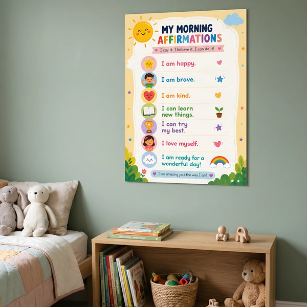 "My Morning Affirmations" Kids Frameless Wall Art